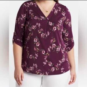 Beacon Purple Floral V-Neck Top